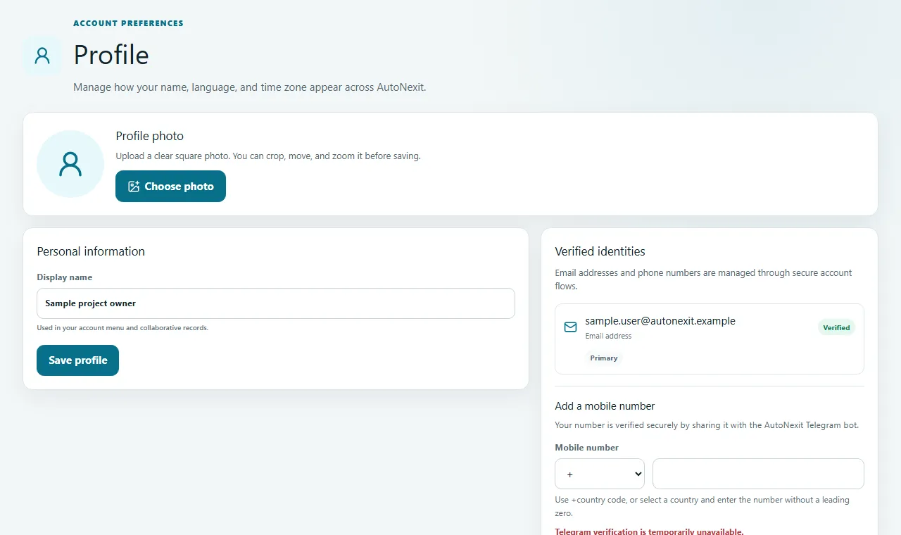 Update profile and public identity details