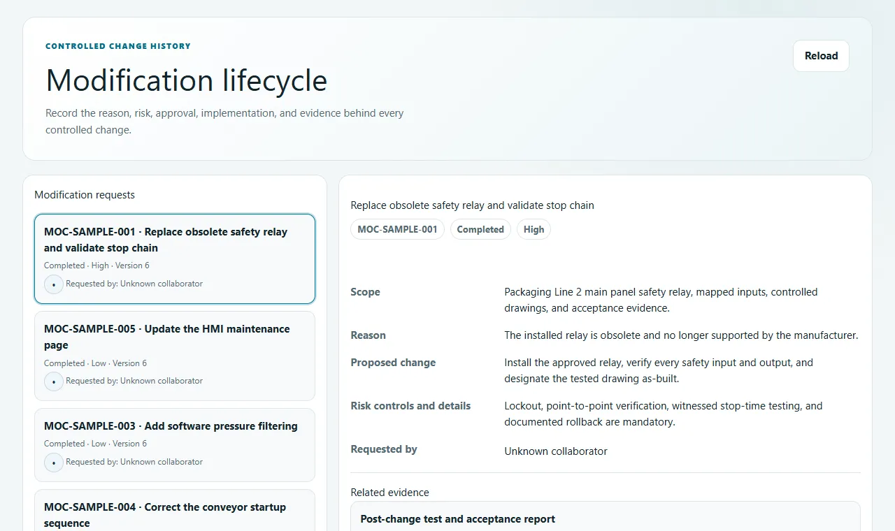 A localized Sample lifecycle record with impact, status and linked engineering evidence.