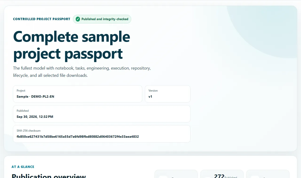 Public output of the shared Sample Project Passport, rendered from its controlled published version.