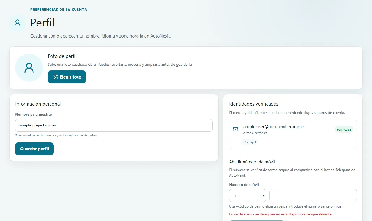 Actualizar el perfil y la identidad pública