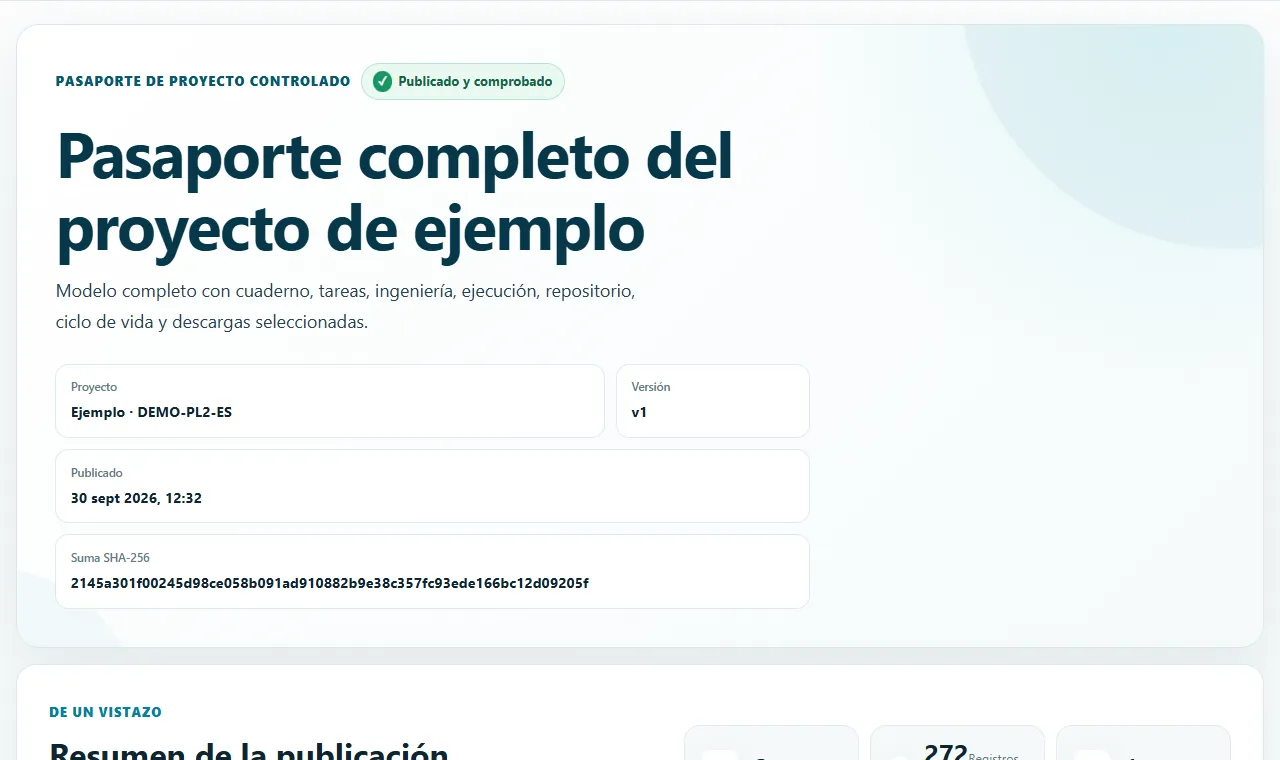 Salida pública del Pasaporte de Proyecto de muestra compartido, generada desde su versión publicada y controlada.