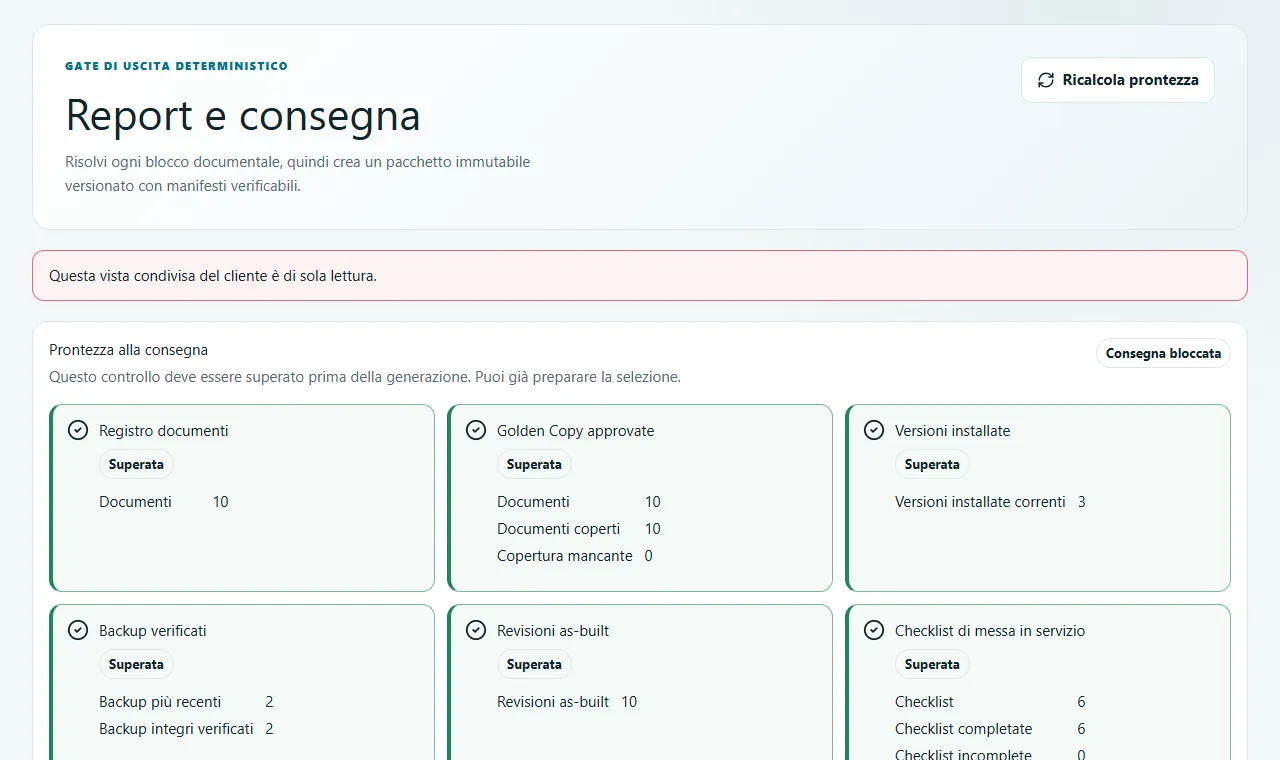 Consegna reale dell’Esempio con regole, selezione e cronologia pacchetti.