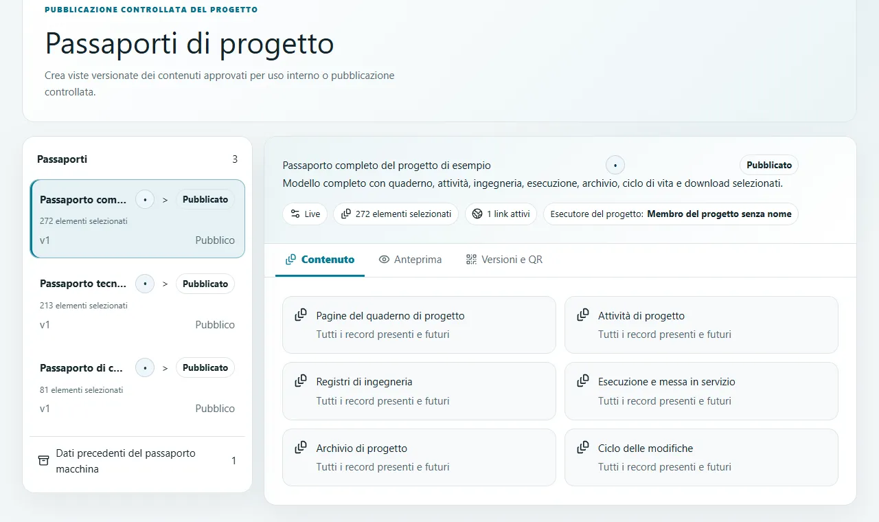Selezione contenuti: Seleziona quaderno, attività, ingegneria, esecuzione, storage e ciclo di vita.