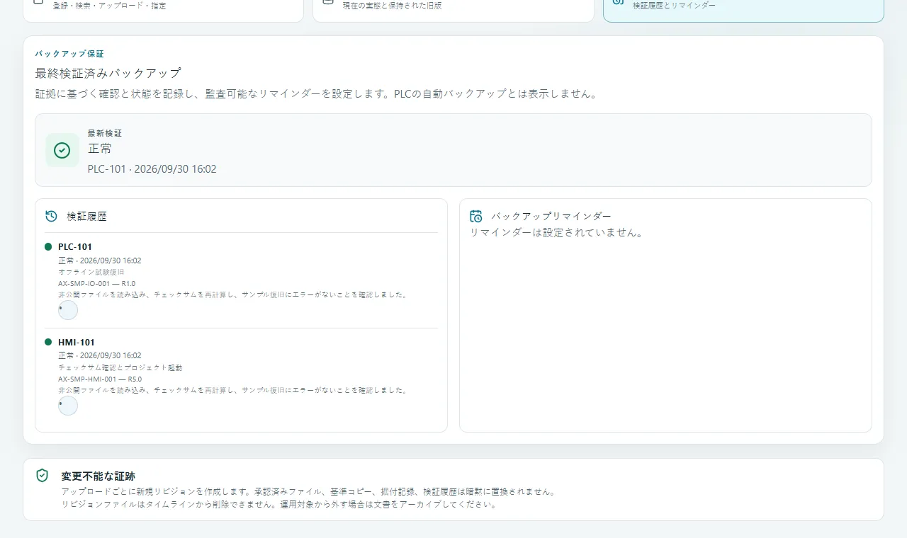 バックアップ状態: 保護バックアップの検証履歴、期限、復旧可能性を追跡します。